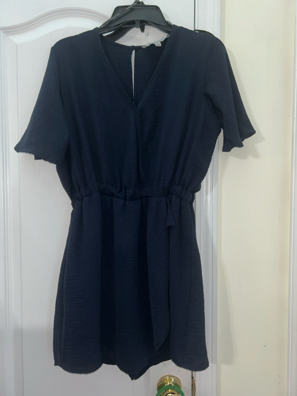 Emma & Michele Navy Short-Sleeve V-Neck Mini romper